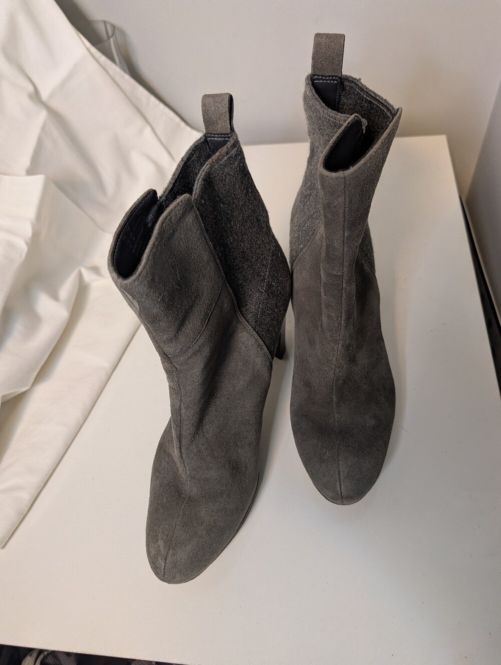 Clark grey suede and felt booties